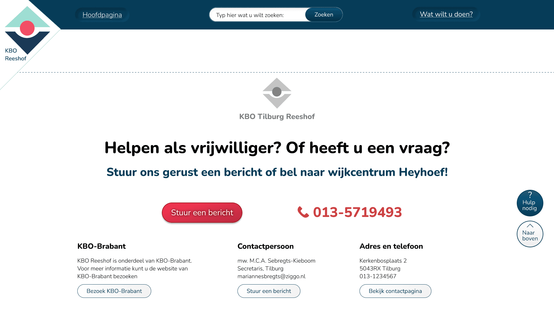 KBO Reeshof Menu uitgeklapt
