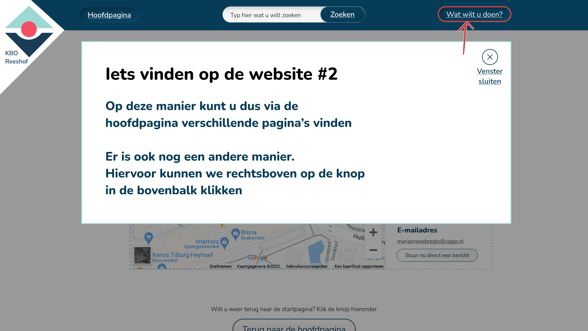 KBO Reeshof Menu uitgeklapt