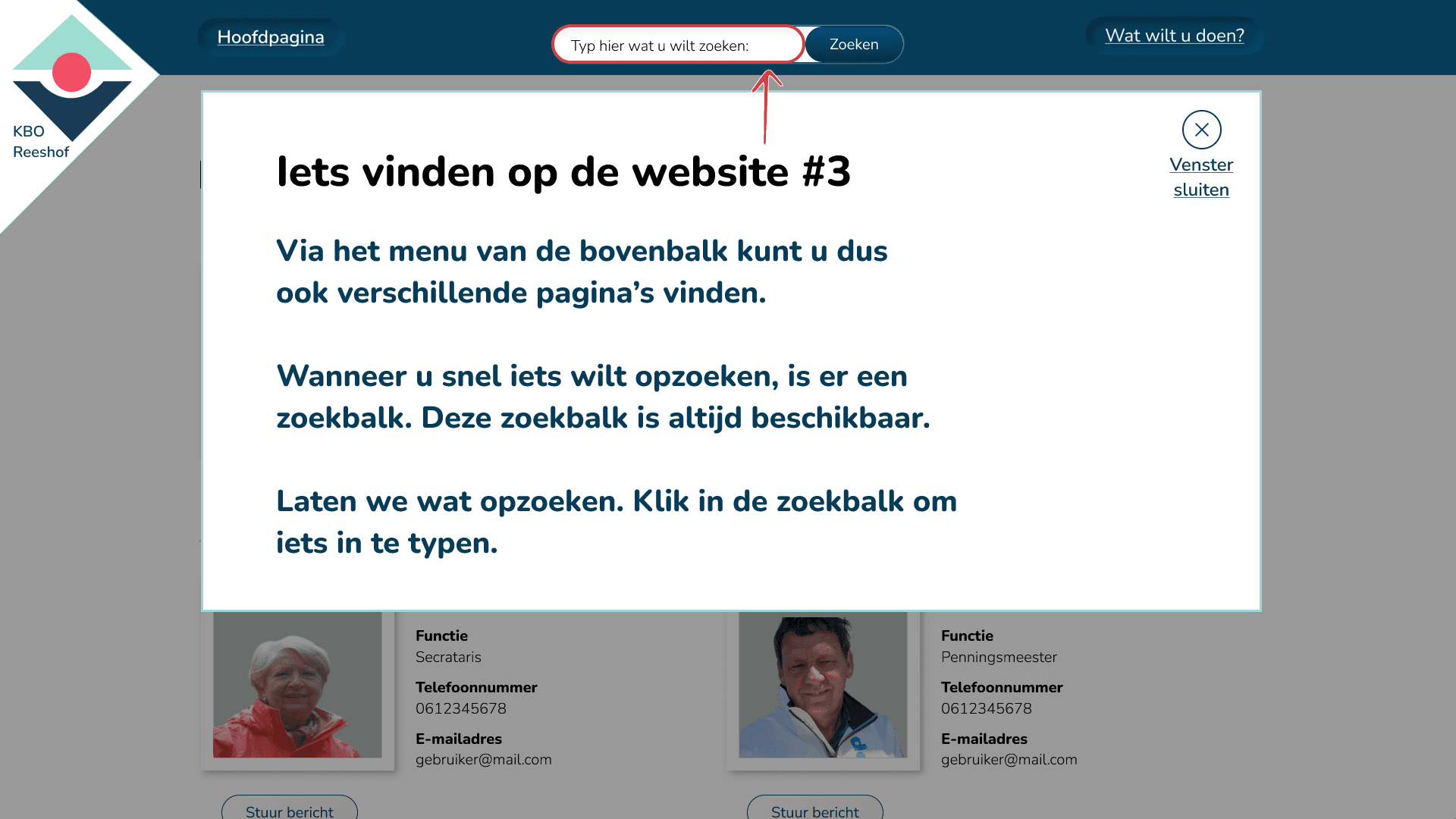 KBO Reeshof Menu uitgeklapt