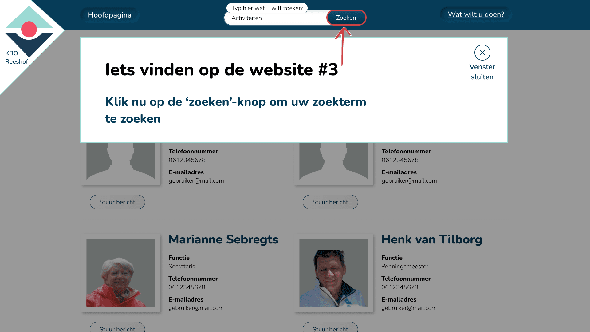 KBO Reeshof Menu uitgeklapt