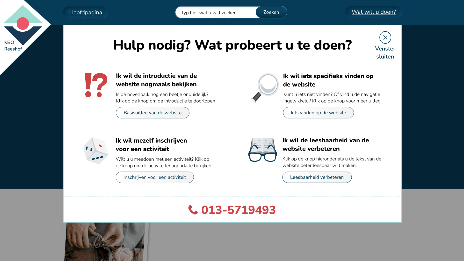 KBO Reeshof Menu uitgeklapt