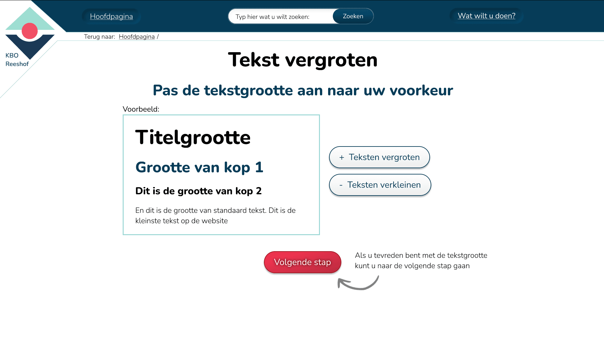 KBO Reeshof Menu uitgeklapt