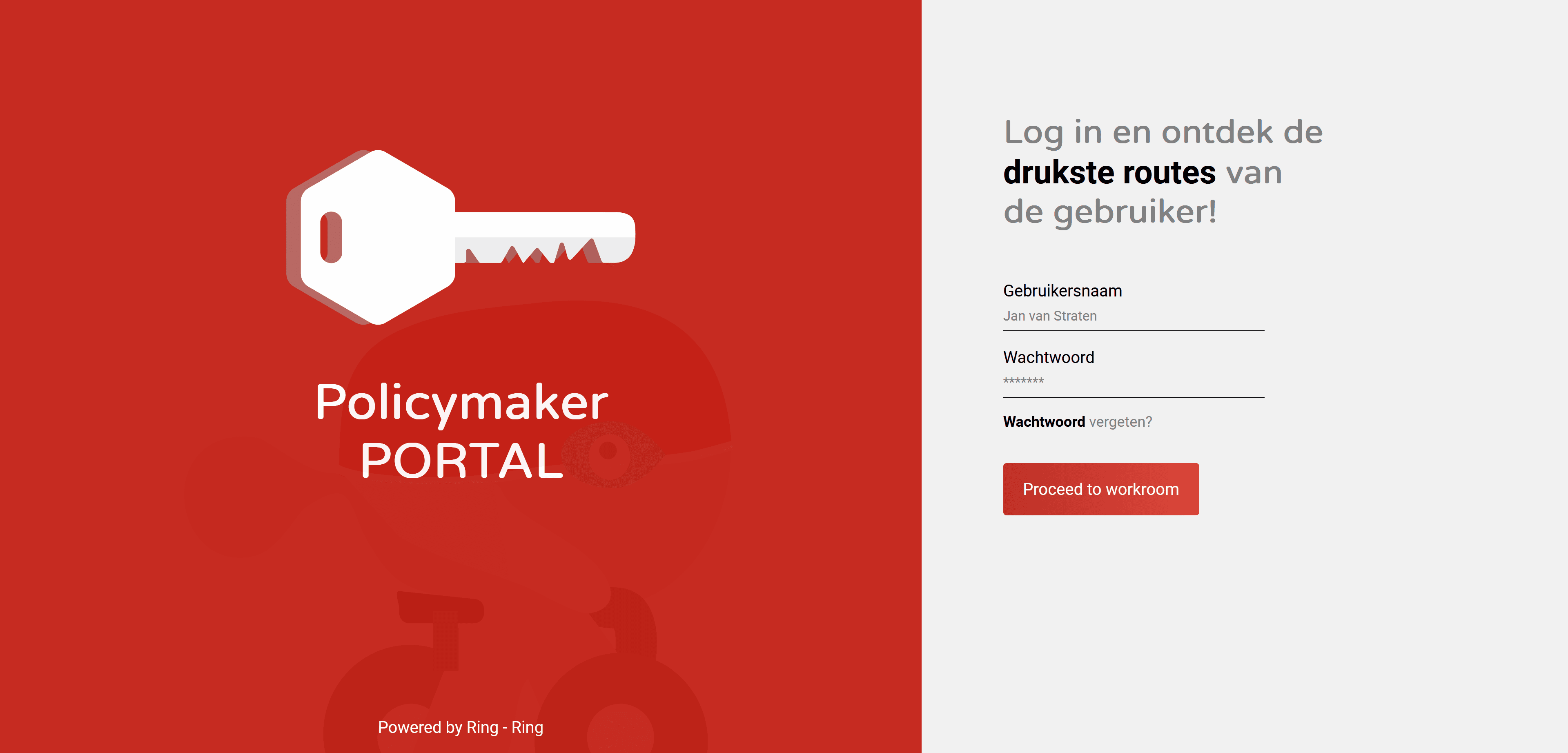Ring Ring inlogscherm